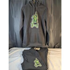 Crooks & Castles Skullbunny Hoodie & Sweatpants Set Black Green Graphic NWT